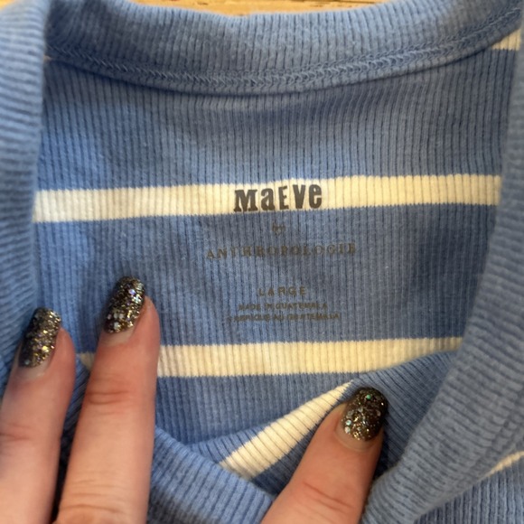 Maeve Anthropology Ribbed Crop Blue Striped Tank Size Large - Picture 4 of 4